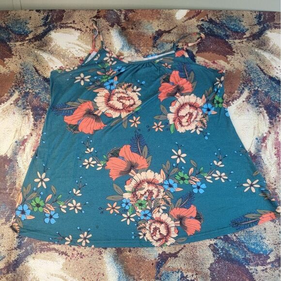 Cestyle Top Women's Size XL Green Multi Color Floral Design Tank Cami Blouse - Picture 1 of 11
